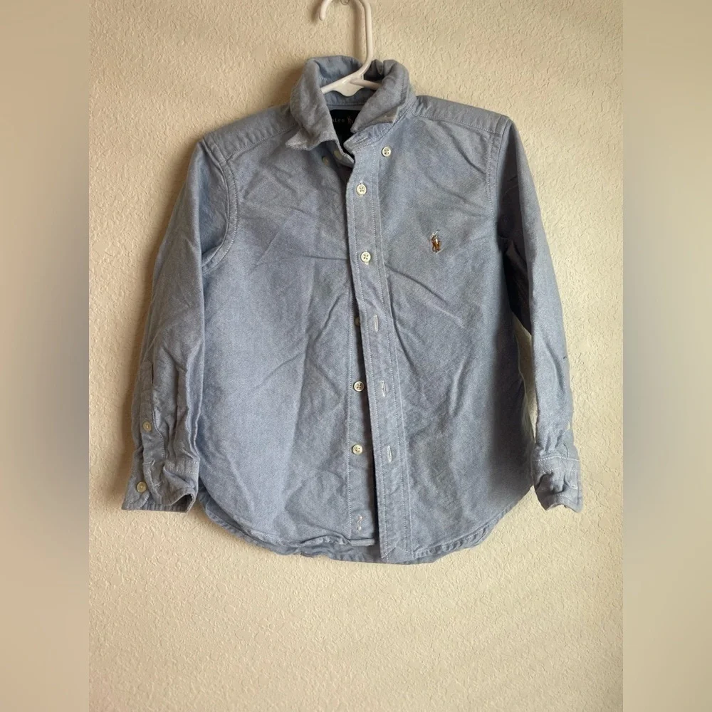 Ralph Lauren Classic Fit Kids Light Blue Cotton Oxford Button Down Shirt size 4T